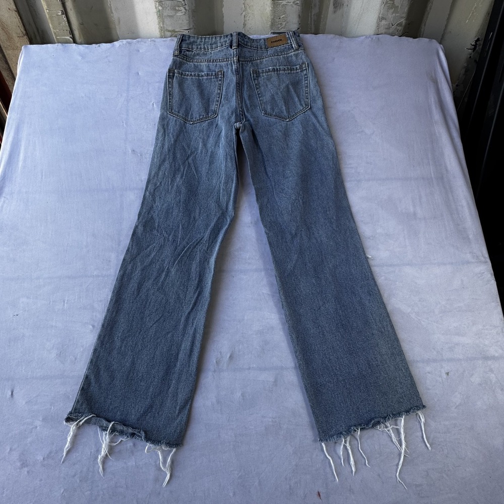 RSQ Baggy Wide Leg Jeans Womens 12 Blue Denim Streetwear Distressed Frayed Hem
